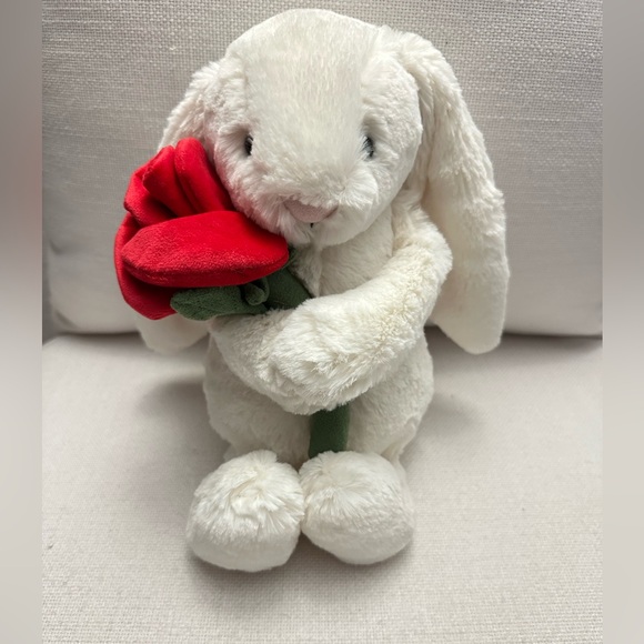 Jellycat White Bunny with Red Rose